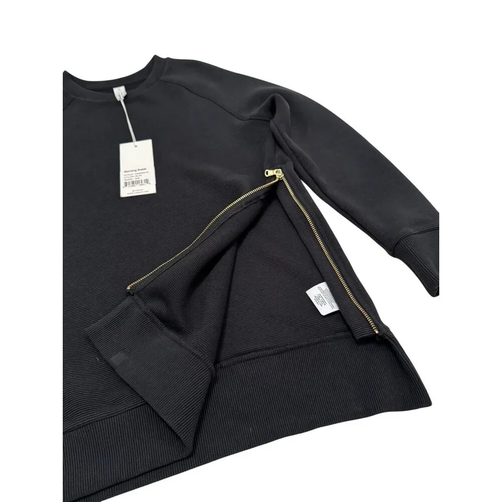 NWT Varley Manning Sweatshirt XS Black Side Zippers Long Sleeve‎ Ribbed Crewneck